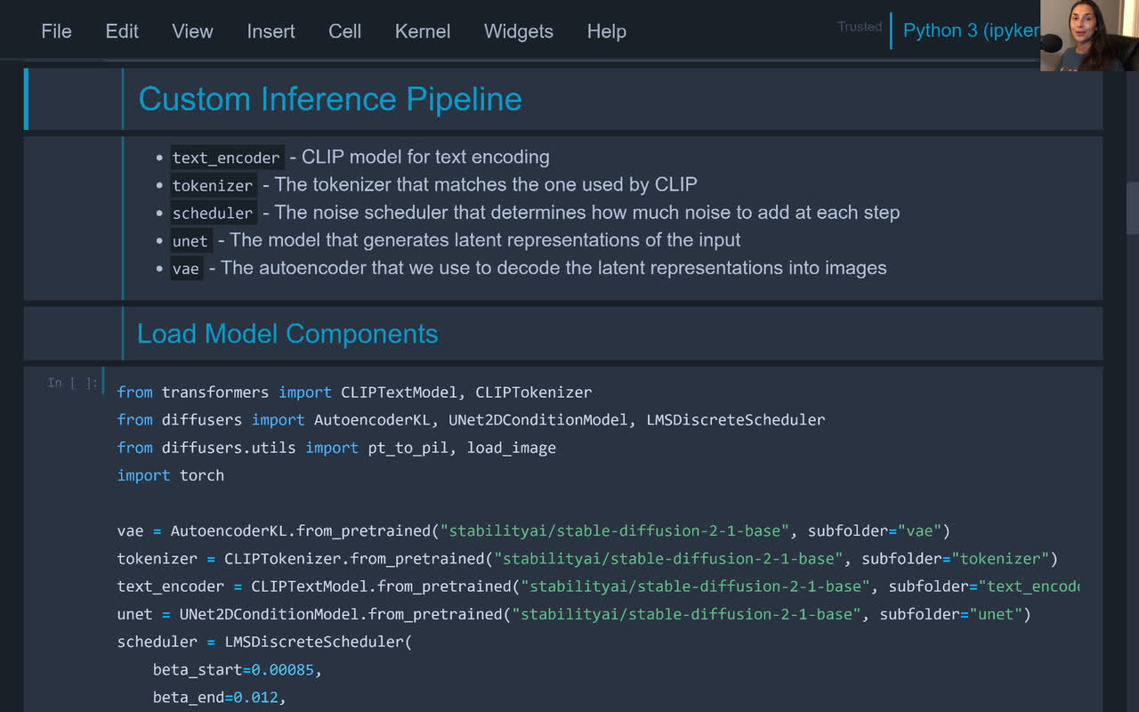 Lesson thumbnail for HuggingFace Diffusers Library - Custom Inference Pipeline Setup